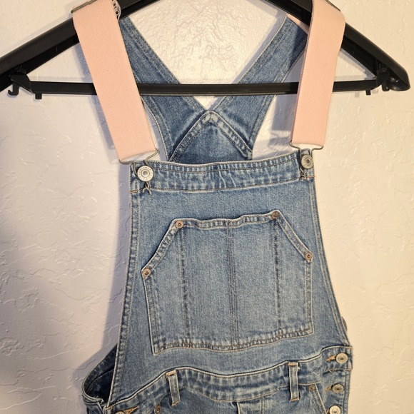 American Eagle 90s Boyfriend Overalls Small Womens Blue Distressed Pink Straps - Picture 7 of 13